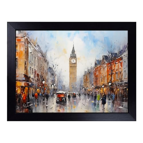Lap Tray with Bean Bag Cushion, London Palette Knife - Handmade in the UK, Raised Wooden Edge, Padded Cushion, Heat-Resistant Wipe-Clean Surface, for Meals, Laptops and Crafts