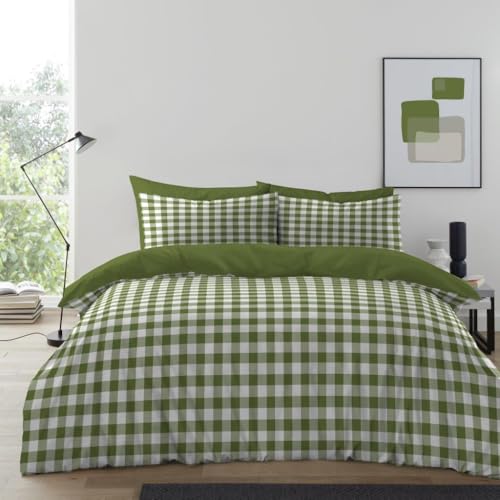 GC GAVENO CAVAILIA Gingham Check Duvet Cover King Size - Super Soft Microfiber Kingsize Duvet Cover Sets With Pillowcases - Tartan Check Bedding Set Reversible Plain Comforter Bed Cover - (230x220 Cm)