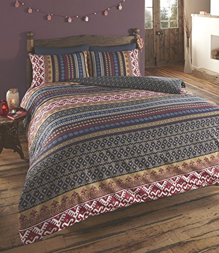 DE CAMA Luxury Indian Ethnic Print Single Duvet Quilt Cover Bedding Set Orkney Multi, Cotton and Polyester, Multicoloured