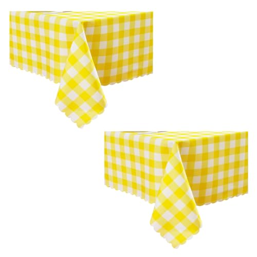 MANGATA CASA 2Pcs Light Yellow Gingham Tablecloth for Rectangle Tables-Checkered Table Cloth Waterproof Kitchen & Table Linens-Polyester Buffalo Plaid Wrinkle Free Table Cover(Light Yellow 52x52in)