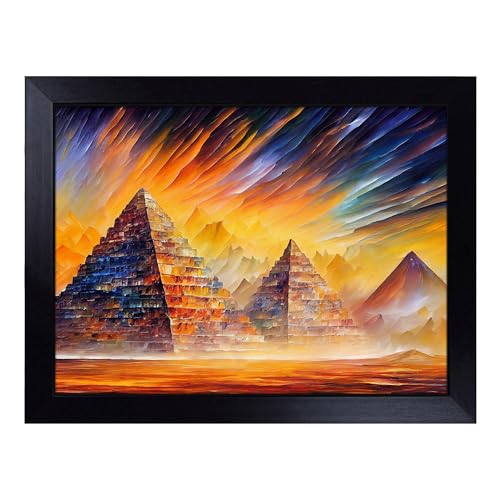 Lap Tray with Bean Bag Cushion, Pyramids Shimmering - Handmade in the UK, Raised Wooden Edge, Padded Cushion, Heat-Resistant Wipe-Clean Surface, for Meals, Laptops and Crafts