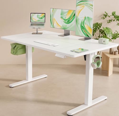 Marsail Electric Standing Desk 140x81 cm, Height Adjustable Sit Stand Desk with USB-A Charging, 4 Memory Presets, 80kg Load, Stable Lift, Hooks & Cable Management, Compact Home Office Desk