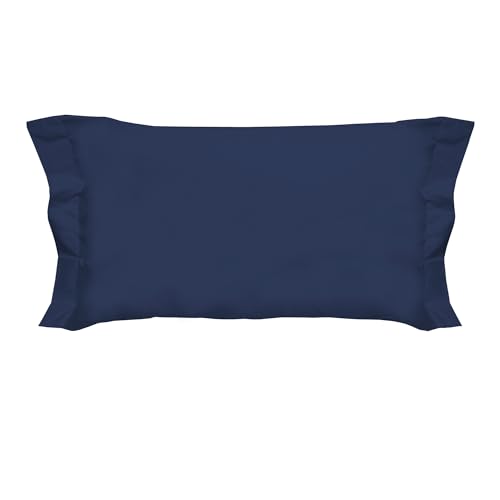 PENSIERI DELICATI Pair of Pillowcases 52 x 82 cm with Two Shuttlecocks Finish in Plain Colour, Made in 100% Cotton, Made in Italy, Blue