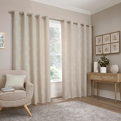"Appletree Loft - Harvest - Jacquard Pair of Eyelet Curtains - 66"" Width x 72"" Drop (168 x 183cm) in Natural"