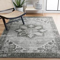 SAFAVIEH Traditional Rug Ideal for High Traffic Areas - Machine Washable and Non Slip - Tucson Collection, Short Pile, in Dark Green and Beige, 183 X 274 cm