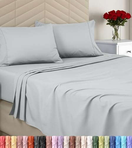 Utopia Bedding King Sheet Set - Brushed Microfiber - Soft Bed Sheets for King Size Bed - Includes 1 Fitted, 1 Flat, & 2 Pillow Cases - Deep Pocket (Light Grey)