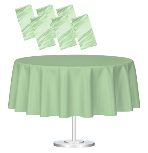 HEIPINIUYE 6 Pack Sage Green Tablecloth Round 84 Inch Round Plastic Table Cloth Waterproof Disposable Round Table Cover for Party Birthday Camping Picnic Baby Shower Circle Tablecloth