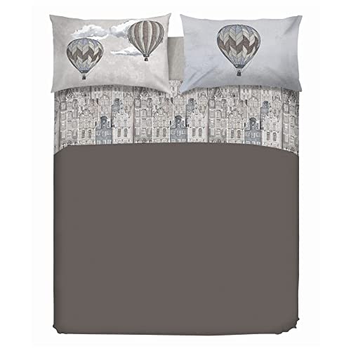 PENSIERI DELICATI Double Bed Set 100% Cotton, Complete Double Bed Sheet Set, 180 x 200 cm, Including Bottom Sheet, Top Sheet and 2 Pillowcases, Made in Italy, Beige Flying Pattern