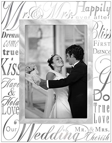 Malden International Designs Mirrored Glass With Silver Metal Inner Border Mr. and Mrs. Picture Frame, 4x6, Silver