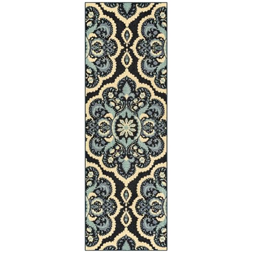 Maples Rugs Vivian 2x6 Persian Blue Medallion Non Slip Rug