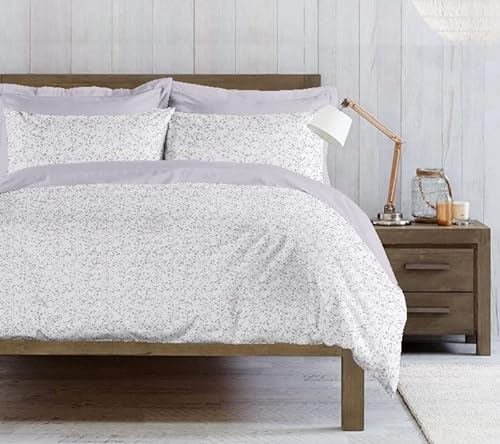 Homemania Mandy Set, Natura, Double, with Duvet Cover, Pillowcase for Bed, White, Purple, Cotton, 250 x 200 cm