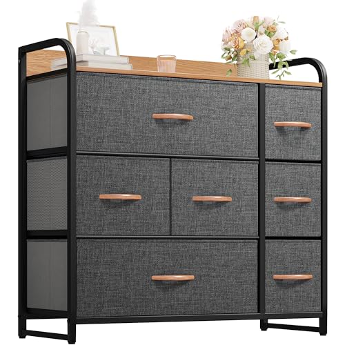 YITAHOME Chest of Drawers with 7 Drawers, Fabric Drawers Cabinet with Easy Pull Handle,Sturdy Steel Frame,Storage Drawers for Bedroom, Closet, Clothes, Dark Grey