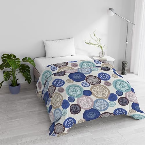 Winter Quilt with Padded Single Bed 160 x 245 cm DoubleFace Basic Murrine Pattern, Made in Italy – Reversible Duvet in Soft Microfibre 200 g/m² – Machine Washable Duvet