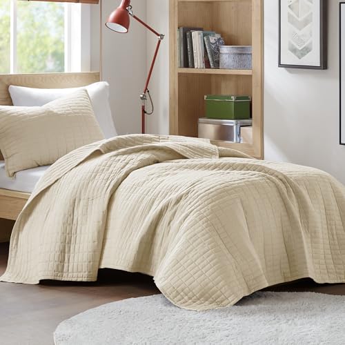 "Comfort Spaces All Season, Lightweight, Coverlet Bedspread Bedding, Matching Shams, Microfiber, Ivory, Twin/Twin XL(66""x90"")"