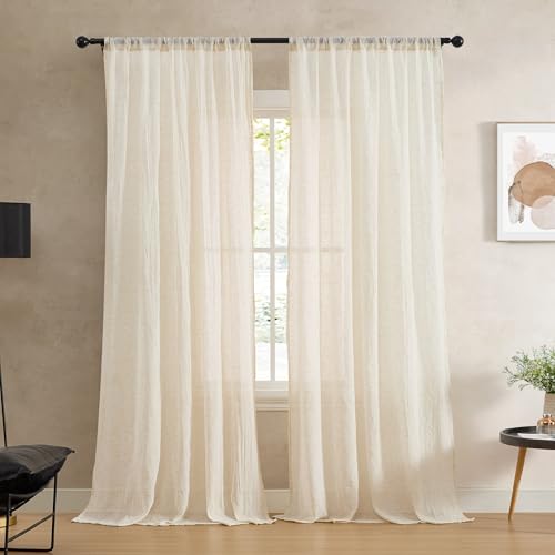 French Connection – Charter Crushed - Window Curtain - Set of 2 Panels- Semi Sheer - Modern Home Décor - Drapes for Living Room, Dining Room, Bedroom, Dorm - Measures 50”x 96”- Natural