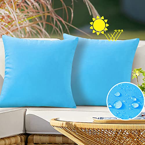 VAKADO Outdoor Waterproof Throw Pillow Covers Decorative UV Outside Patio Furniture Cushion Cases Decor for Garden Bench Porch Couch Tent Pool 18x18 Pack of 2 (Sky Blue)