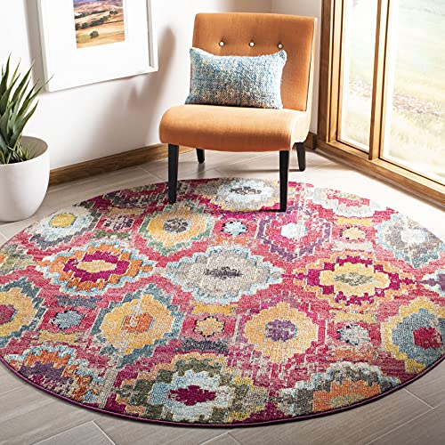 Safavieh Boho Rug for Living Room, Dining Room, Bedroom - Monaco Collection, Short Pile, in Red and Blue, 200 x 200 cm