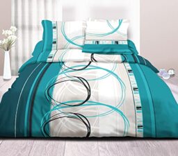 Le linge de Jules Polycotton flat sheet + fitted sheet 140 x 190 + 2 You Wheel – 100% Cotton 57 Thread Count Turquoise
