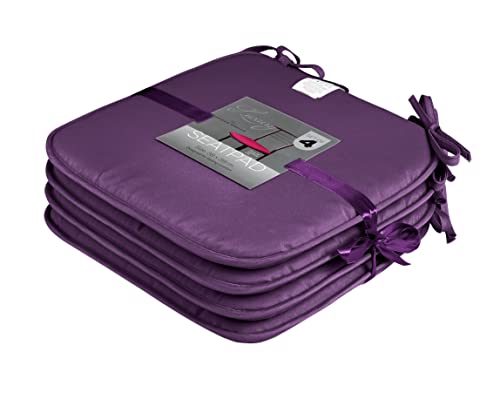 GC GAVENO CAVAILIA Pack of 4 Chair Pads Office Garden Chair 38X38 Cm - Indoor Outdoor Removable Cover Square Seat Pads For Dining Chairs - Patio Kitchen Cushion Pads With Ties, Aubergine