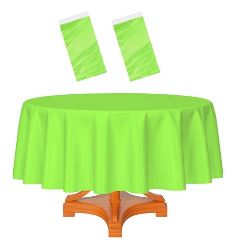 HEIPINIUYE 2 Pack Lime Green Tablecloth Round 84 Inch Round Plastic Table Cloth Waterproof Disposable Round Table Cover for Party Birthday Camping Picnic Baby Shower Circle Tablecloth