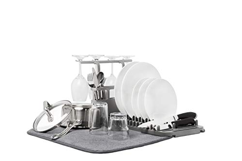 Umbra UDry Dish Drying Rack and Microfiber Dish Mat with Stemware