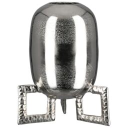 GILDE Rocket Aluminium Vase - Round - Textured - Silver - Height 29 cm x Width 23 cm - Waterproof Flower Vase