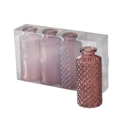 Boltze Panja 2031373 2031373 4-Piece Set Dark Pink/Light Pink Height 14 cm Diameter 6 cm Glass Elegant Vase for Indoor Use Decoration Red Normal