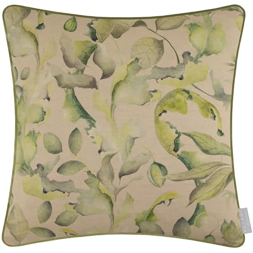 Voyage Maison Claudia Cushion Cover – Cotton Blend Velvet Back Piped Edge Botanical Leaf Print Case (Sand - 50x50cm)