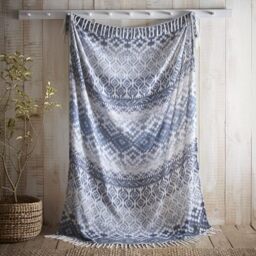 Appletree Sakari Ganado Tribal Throw Blanket – Soft Touch Blue Sofa Throw with Tassels – Lightweight Decorative Bed & Couch Blanket – 180 x 130cm – Matching Cushion Available