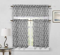 Duck River Textiles Geo Faux Linen Kitchen Curtain 58 in. W x 15 in. L in Grey, Cotton, 58x15 (1 Piece) 29x36 (2 Pieces)