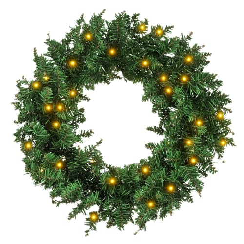 HOMCOM 55CM Pre-lit Christmas Wreath with 50 Warm White LED Ideal Xmas - Artificial Door Decoration