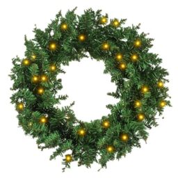 HOMCOM 55CM Pre-lit Christmas Wreath with 50 Warm White LED Ideal Xmas - Artificial Door Decoration