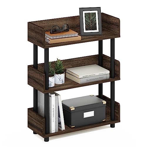 Furinno TURN-N-TUBE 3-Tier Display Shelf, Storage Shelves, Book Shelf, Open Shelves with Rounded Corner Top Edges, for Organization and Storage, Living Room, Home Office, Walnut