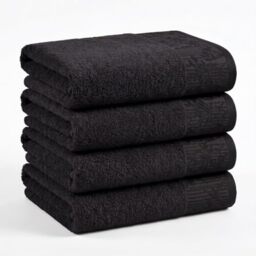 Superior Cotton Bath Towels, Set of 4, Floral Jacquard Dobby Border, Body Towel for Bathroom, Guest Bath, Resort, Hotel, Airbnb, Home Essentials, Adult and Kids, Wisteria Collection, Black/Black