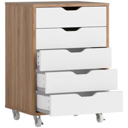Vinsetto Vertical Filing Cabinet 5-Drawer File Cabinet on Wheels Oak