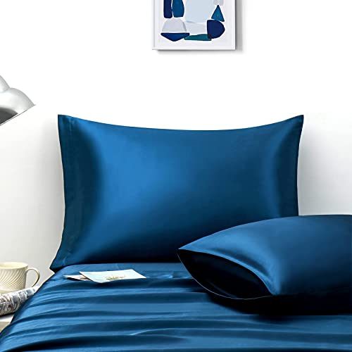 Ersmak Satin Pillowcase Standard Set of 2, Ultra Soft & Silky Satin Pillow Cases for Hair and Skin, Wrinkle Fade Resistant Pillow Covers with Envelope Closure (Navy Blue)