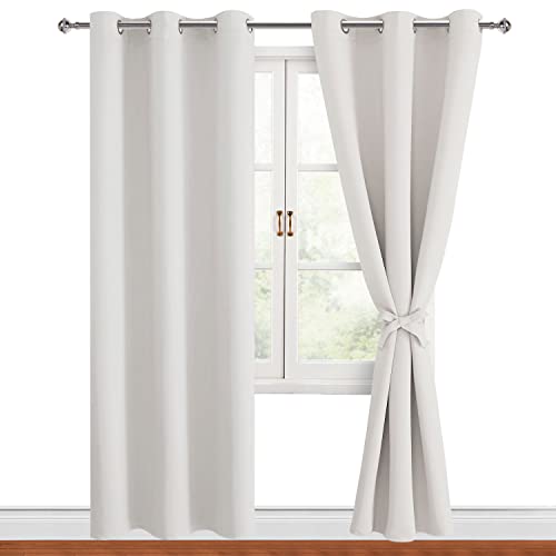 Hiasan Blackout Curtains for Bedroom, 42 x 84 Inches Long - Thermal Insulated & Light Blocking Window Curtains for Living Room/Kids Room, 2 Drape Panels Sewn with Tiebacks, Ivory