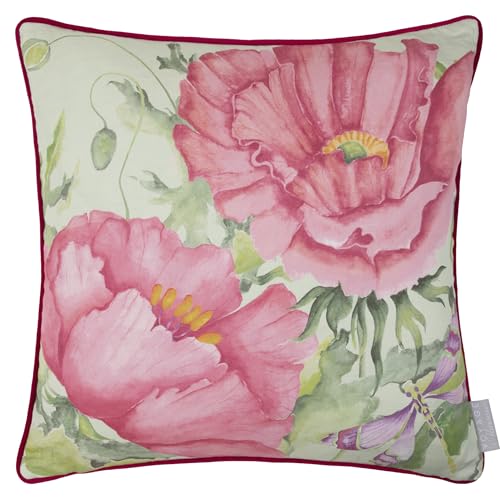 Voyage Maison Valeria Feather Filled Cushion – Contemporary Floral Cotton Blend Watercolour Peony Design (Sage - 50x50cm)