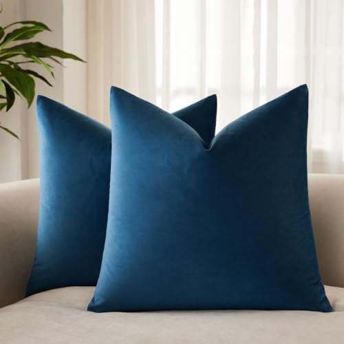 24x24 Pillow Covers Decorative Velvet Throw Pillow Covers Set of 2,Navy - Decorative Euro Sham for King Couch Bed Sofa Living Room Bedroom,Modern Home Decor,Invisible Zipper,Square Cushion Covers