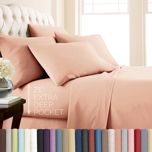 Southshore Fine Living, Inc. 4-Piece Twin XL Sheets Set Premium Bedding, 21-Inch Extra Deep Pocket Sheet Set, Deep Pocket Twin XL Fitted Sheet, Blush Pink Pillow Cases Standard Size, Blush Sheets