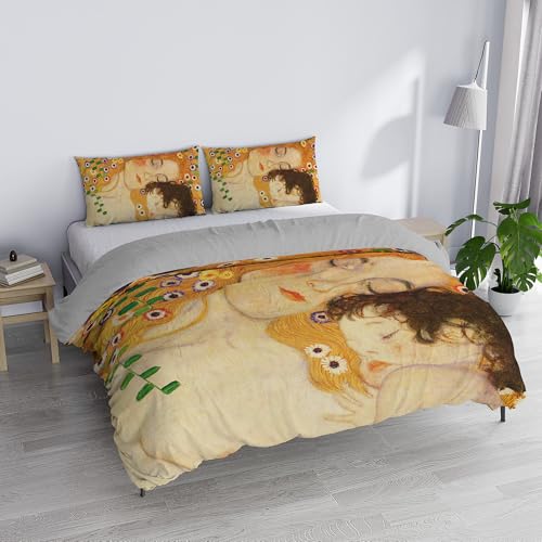 SD50 Double Duvet Cover Set, 100% Cotton, Made in Italy, 250 x 200 cm with Double Flap 50 cm + 2 Pillowcases 50 x 80 cm with Internal Flap, Digital Print