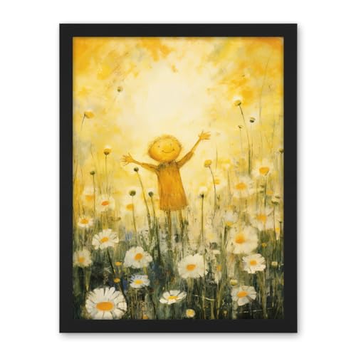 Artery8 Sunshine Happiness and Flowers Everywhere Simple Kids Bedroom Nursery Artwork Framed Wall Art Print 18X24 Inch