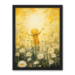 Artery8 Sunshine Happiness and Flowers Everywhere Simple Kids Bedroom Nursery Artwork Framed Wall Art Print 18X24 Inch