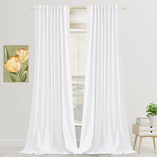 SNITIE White 108 in Long Velvet Curtains with Back Tab and Rod Pocket Thermal Insulated Soft Privacy Light Filtering Velvet Drapes for Bedroom and Living Room, Set of 2 Panels, 52 x 108 Inches Long