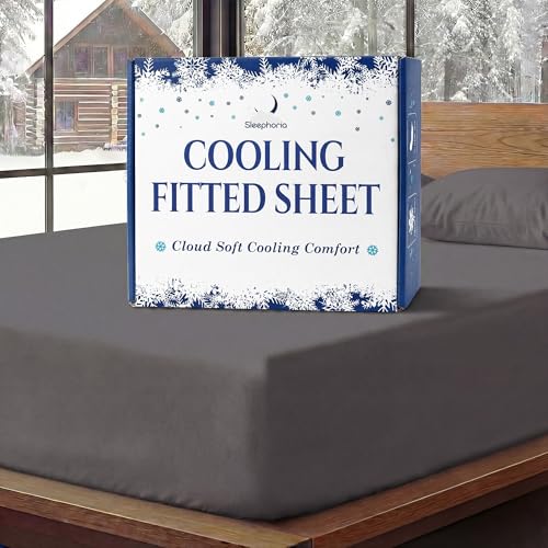 SLEEPHORIA Cooling Fitted Sheet Queen Size - 1 PC BreezeWeave Cooling Sheets for Hot Sleepers & Cool Rest w/ 15 in Deep Pocket - Corner Straps, Cloud Soft, Ultra Durable - 57 x 77 in (Graphite)