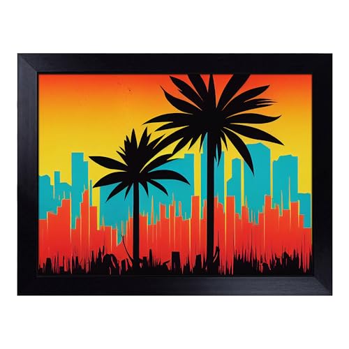 Lap Tray with Bean Bag Cushion, Abstract Palm Tree Art - Handmade in the UK, Raised Wooden Edge, Padded Cushion, Heat-Resistant Wipe-Clean Surface, for Meals, Laptops and Crafts