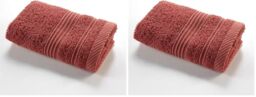 Douceur d'Intérieur, Guest Towel (30 x 50 cm) Tendresse Terracotta, Plain Sponge (Pack of 2)