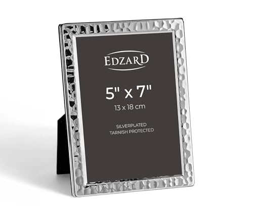 "Edzard Silver Plated Photo Frame 5""x7"" (13x18 cm) Pavia, Non-Tarnishing, High Gloss Finish, Real Glass Front & Premium Velvet Back, Portrait or Landscape Display - Elegant Wedding Gift"