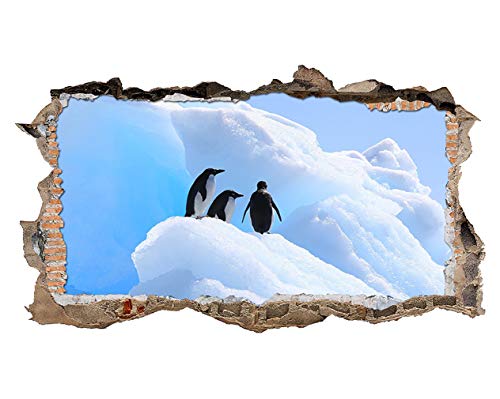 S756 Penguins Iceberg Frozen Blue Smashed Wall Decal 3D Art Stickers Vinyl RoomKids Bedroom Baby Nursery Cool Livingroom Hall Boys Girls (HUGE (100x175cm))