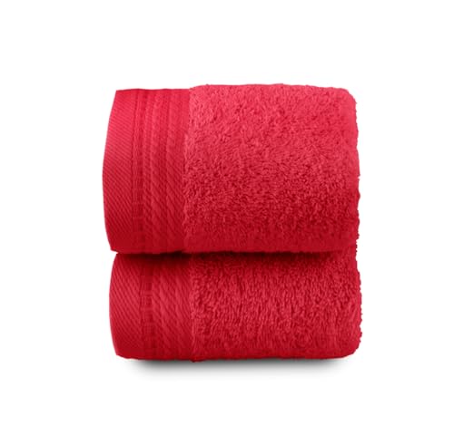 Top Towel - Premium - Large Bath Towels - Bath Towels - 2 Face Towels or Bidet -30x50cm - 100% Cotton - 600g - Red